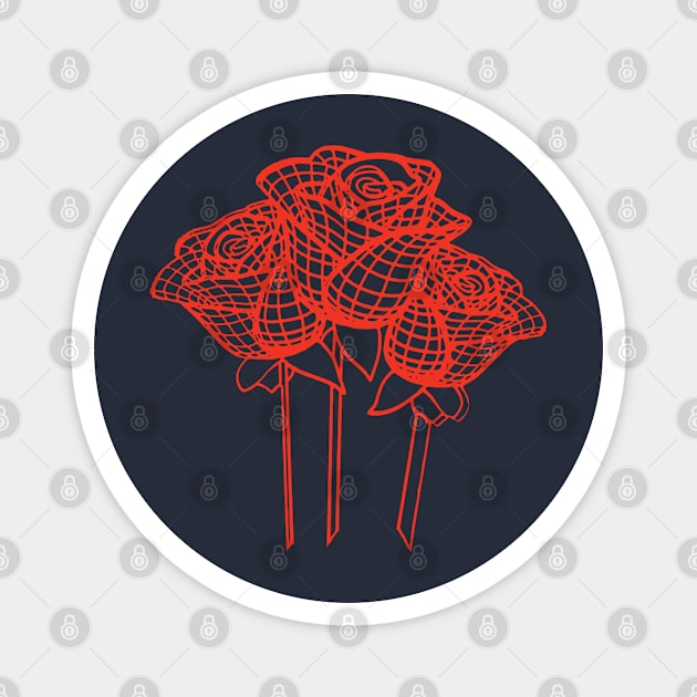 Stylized Line Drawing Artistic Red Roses Vector Magnet by taiche